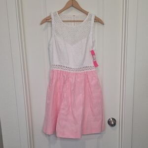 Lilly Pulitzer White Lace and Pink Striped Dress